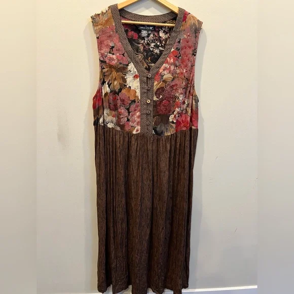 Carole Little Dresses | Women's Vintage Carole Little II 80s 90s Floral Print Maxi Dress Size 16W | Color: Brown/Pink | Size: 16 | Pepperbeagle's
